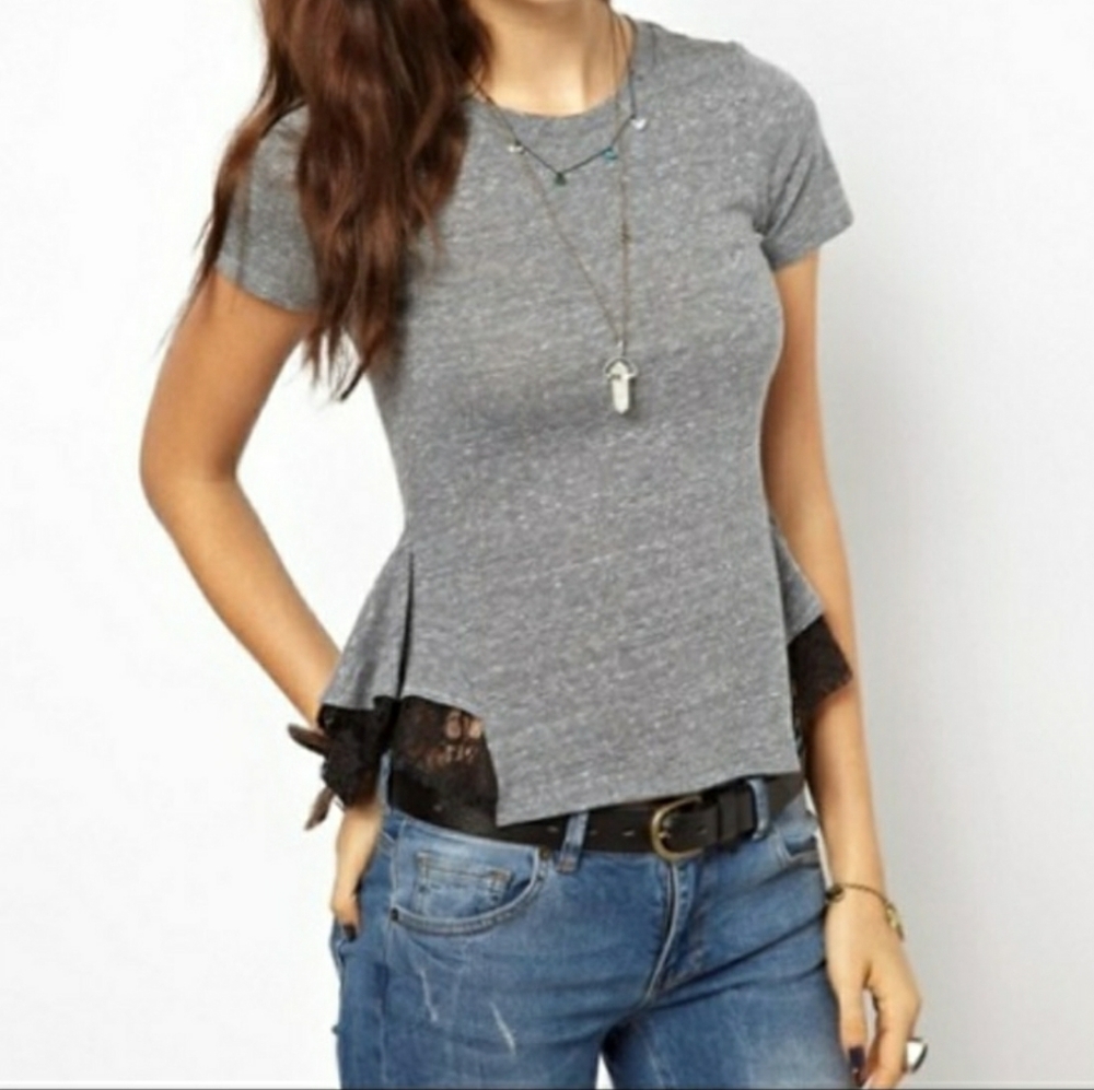 2) FREE PEOPLE Peplum 75% lace hem Shirt Sz. Sm